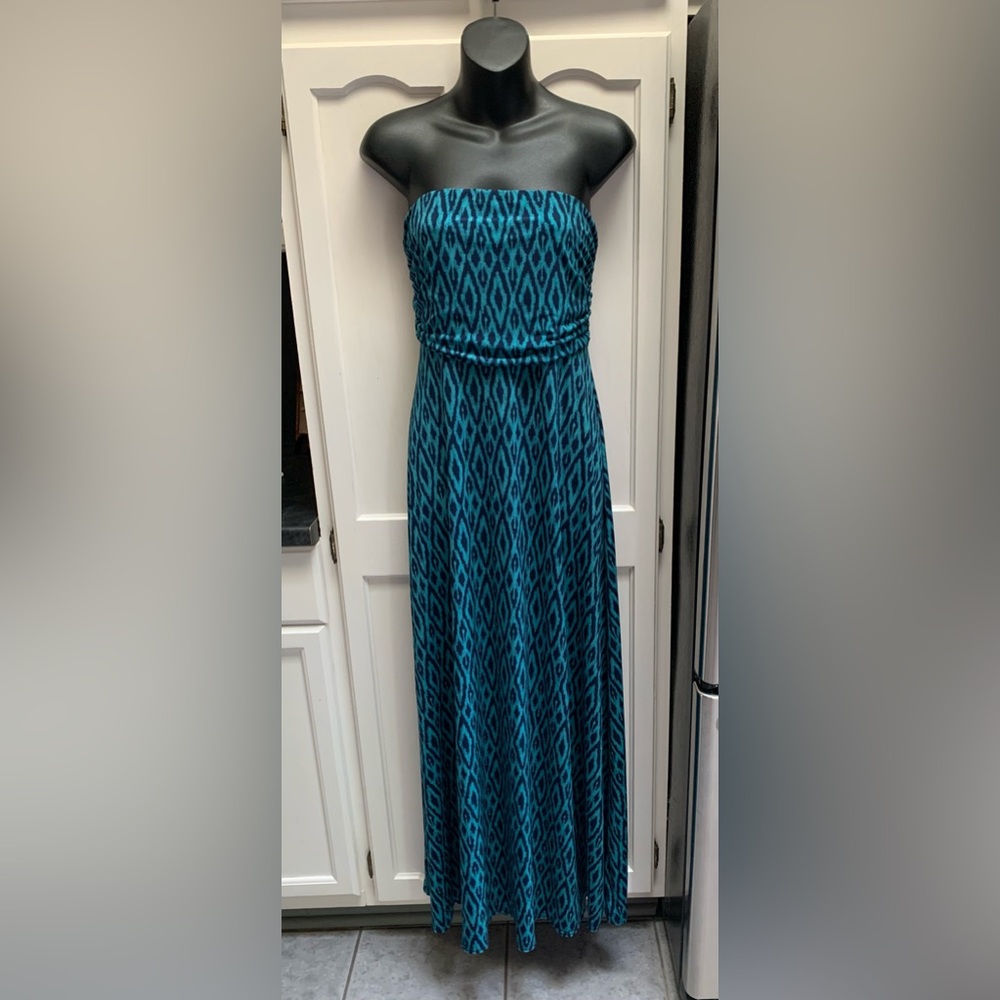 Banana Republic Teal and Black Strapless Maxi Dress